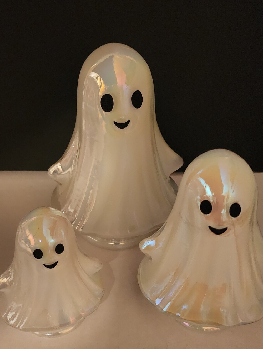 Set of 3 Ghost, Lite Pearl White Ceramic, Very Cute, Holiday Iridescent Look